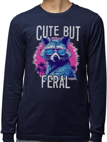 TeesAndTankYou Cute but Feral Raccoon Long Sleeve Shirt Unisex in Saudi Arabia
