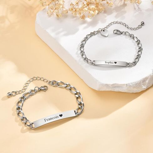 Personalized Matching Bracelet for Couple - Free Engraving Custom Couples Bracelets,Hypoallergenic Adjustable Stainless Steel Long Distance Relationship Jewelry,Promise Bracelet Gifts for Him and Her in Kuwait