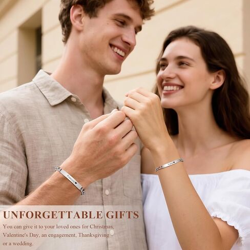Personalized Matching Bracelet for Couple - Free Engraving Custom Couples Bracelets,Hypoallergenic Adjustable Stainless Steel Long Distance Relationship Jewelry,Promise Bracelet Gifts for Him and Her in Kuwait