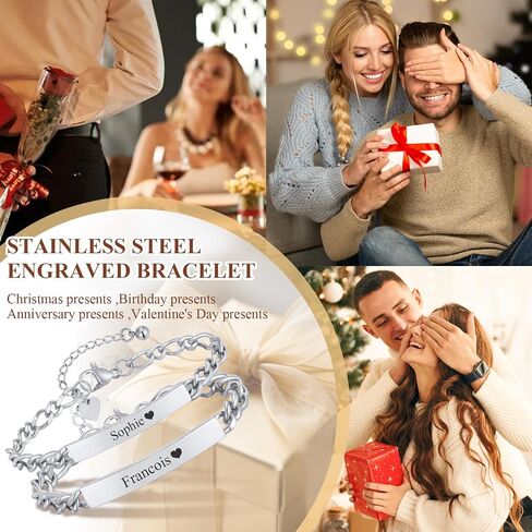 Personalized Matching Bracelet for Couple - Free Engraving Custom Couples Bracelets,Hypoallergenic Adjustable Stainless Steel Long Distance Relationship Jewelry,Promise Bracelet Gifts for Him and Her in Kuwait