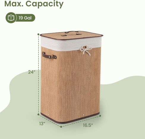 Byroce Bamboo Laundry Basket, Collapsible Laundry Hamper with Lid, Removable Liner & Handles, Dirty Clothes Toys Storage Bin for Laundry Room, Bedroom, Bathroom (Brown) in Saudi Arabia
