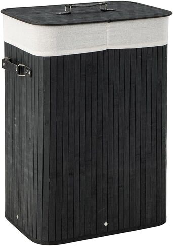 Byroce Bamboo Laundry Basket, Collapsible Laundry Hamper with Lid, Removable Liner & Handles, Dirty Clothes Toys Storage Bin for Laundry Room, Bedroom, Bathroom (Brown) in Saudi Arabia