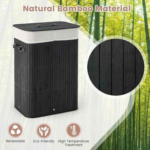 Byroce Bamboo Laundry Basket, Collapsible Laundry Hamper with Lid, Removable Liner & Handles, Dirty Clothes Toys Storage Bin for Laundry Room, Bedroom, Bathroom (Brown) in Saudi Arabia