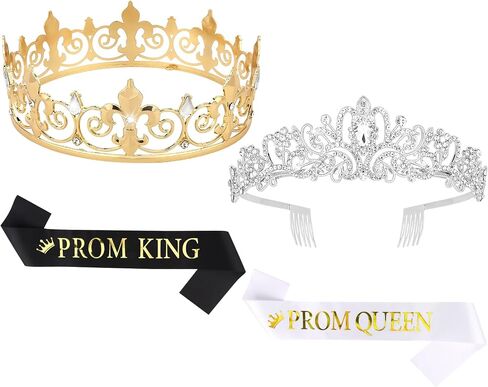 Cieher Prom King & Queen Sash and Crown Set - Prom Queen Sash و King Crowns for Men - Gold and Black in Saudi Arabia