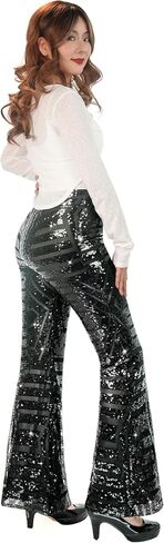 Nawgut Sequin Flare Pants Sparkly Glitter High Waisted Bell Bottom Trousers Disco Party Clubwear for Women in Saudi Arabia