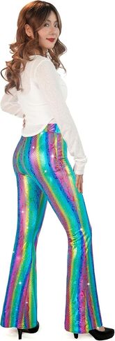 Nawgut Sequin Flare Pants Sparkly Glitter High Waisted Bell Bottoms Leggings Party Disco Clubwear for Women in Kuwait