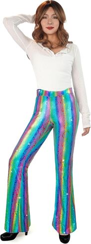 Nawgut Sequin Flare Pants Sparkly Glitter High Waisted Bell Bottoms Leggings Party Disco Clubwear for Women in Kuwait