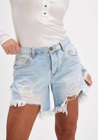 Tbahhir Women Ripped Denim Shorts Long Frayed High Waisted Side Slit Jean Short Distressed Club Streetwear Casual in Saudi Arabia