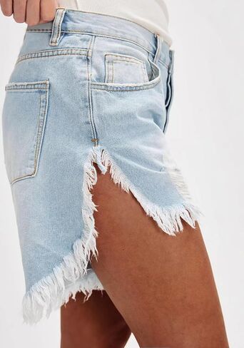 Tbahhir Women Ripped Denim Shorts Long Frayed High Waisted Side Slit Jean Short Distressed Club Streetwear Casual in Saudi Arabia