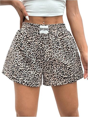 Milumia Women's Y2K Leopard Print Boxer Shorts Casual Elastic Waist Mini Shorts in Saudi Arabia