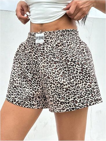 Milumia Women's Y2K Leopard Print Boxer Shorts Casual Elastic Waist Mini Shorts in Saudi Arabia