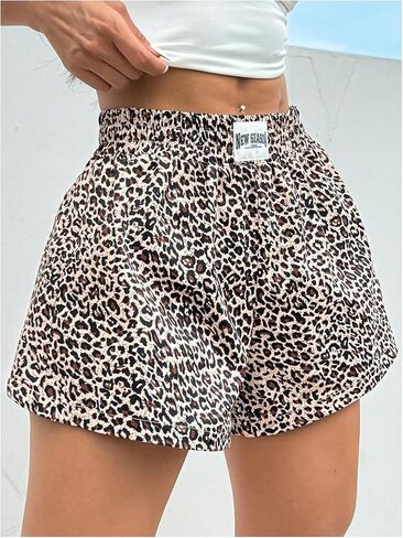 Milumia Women's Y2K Leopard Print Boxer Shorts Casual Elastic Waist Mini Shorts in Saudi Arabia
