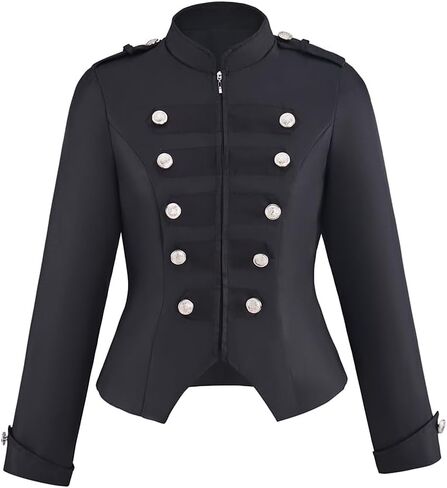 Womens Steampunk Breasted Jacket Military Drummer Parade Jacket Womens Vintage Punk Coats in Kuwait