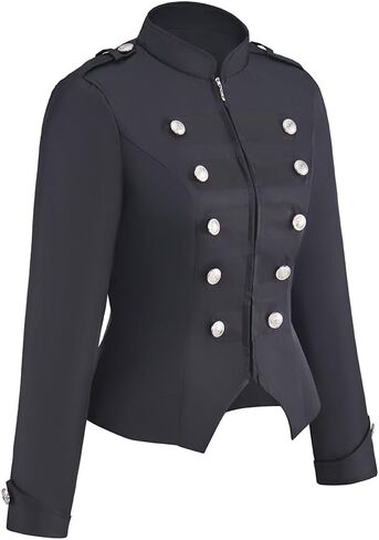 Womens Steampunk Breasted Jacket Military Drummer Parade Jacket Womens Vintage Punk Coats in Kuwait