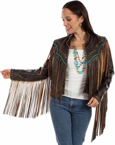 Scully Womens Bold Fringe Vintage Black Leather Leather Jacket in Saudi Arabia