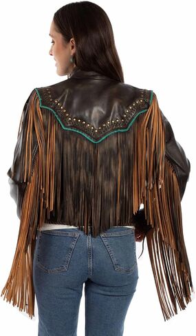 Scully Womens Bold Fringe Vintage Black Leather Leather Jacket in Saudi Arabia