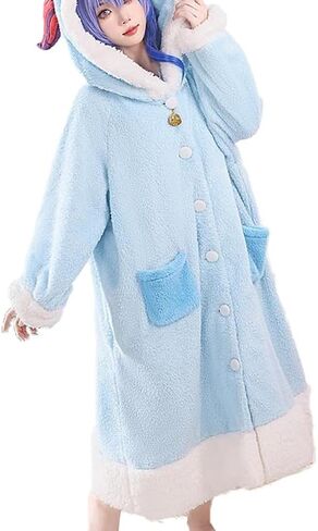KIRA KIRA Game Genshin Impact Ganyu Cosplay Pajams Ganyu Fleece Blanket Hooded Winter Pajamas (US, Alpha, Small, Regular, Long, Light blue) in Saudi Arabia