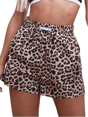 Milumia Women's Y2K Leopard Print Boxer Shorts Casual Elastic Waist Mini Shorts in Saudi Arabia