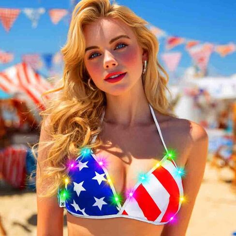 Dresbe 4th من يوليو بيكيني أعلى اللون الأزرق الأزرق الأزرق فوق صدرية الاستقلال أعلى زي وطني LED للنساء in Saudi Arabia