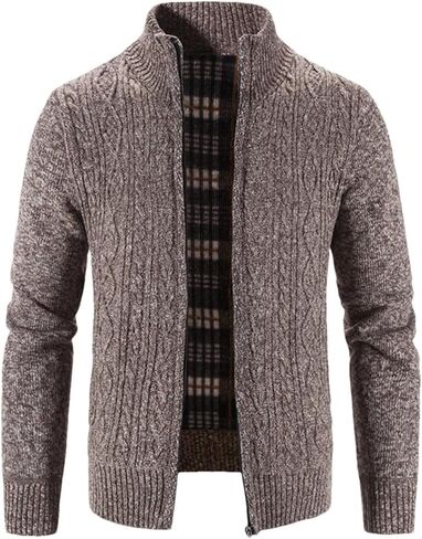 Men's Business Casual Jacket Zipper Solid Color Fleece Knit Cardigan Solid Color Casual Loose Sweater Cardigan in Saudi Arabia
