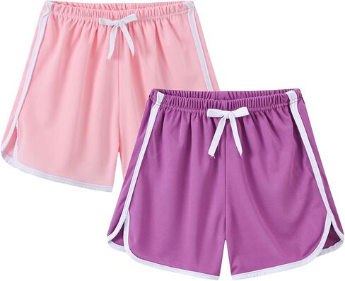 2 Pack Toddler Girls Cotton Athletic Shorts 𝐃olphin Active Gym Workout Beach Shorts Jogger Pants Kids Summer Clothes in Saudi Arabia