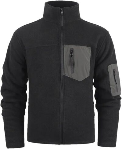 Men's Stand Up Collar Fleece Spliced Outdoor Jacket Solid Color Casual Simple Workwear Jacket in Saudi Arabia