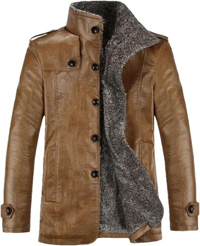 Men's Stand Up Collar PU Imitation Leather Thick Warm Jacket Casual Loose Oversized Jacket in Saudi Arabia