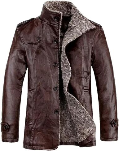 Men's Stand Up Collar PU Imitation Leather Thick Warm Jacket Casual Loose Oversized Jacket in Saudi Arabia