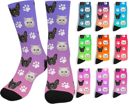 Custom Face Socks with Photo Novelty Crew Socks, Personalized Red Hearts Unisex Crew Sock Gifts for Men Women Made in USA in Saudi Arabia