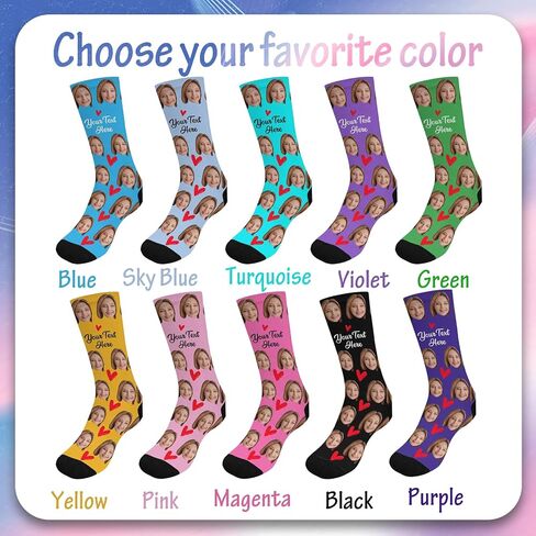 Custom Face Socks with Photo Novelty Crew Socks, Personalized Red Hearts Unisex Crew Sock Gifts for Men Women Made in USA in Saudi Arabia