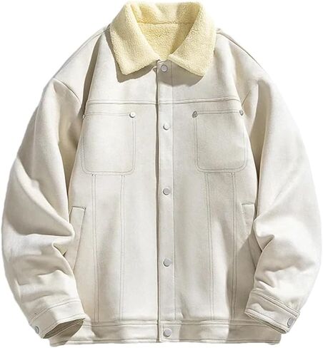 Men's Collar Lambhair Splicing Thick Coat Solid Color Casual Loose Outdoor Pocket Splicing Coat in Saudi Arabia