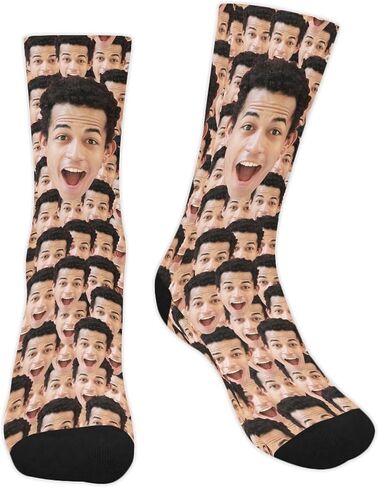 Custom Face Socks with Photo Novelty Crew Socks, Personalized Red Hearts Unisex Crew Sock Gifts for Men Women Made in USA in Saudi Arabia