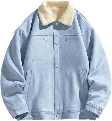 Men's Collar Lambhair Splicing Thick Coat Solid Color Casual Loose Outdoor Pocket Splicing Coat in Saudi Arabia