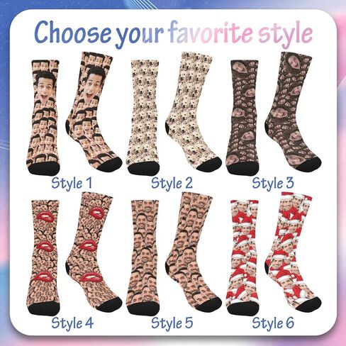 Custom Face Socks with Photo Novelty Crew Socks, Personalized Red Hearts Unisex Crew Sock Gifts for Men Women Made in USA in Saudi Arabia