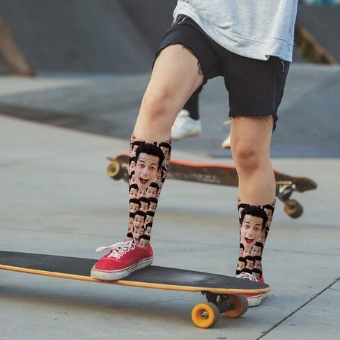 Custom Face Socks with Photo Novelty Crew Socks, Personalized Red Hearts Unisex Crew Sock Gifts for Men Women Made in USA in Saudi Arabia