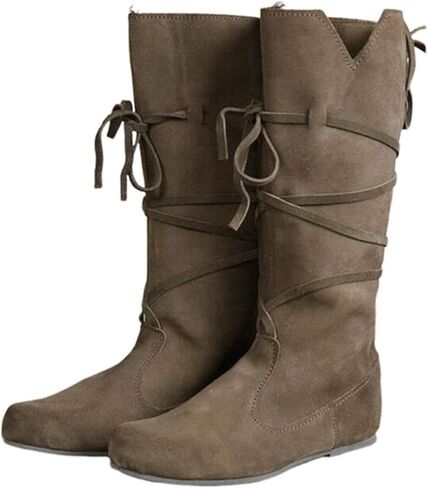 Women‘s Renaissance Boots Medieval Cosplay Halloween Vintage Stage Pirate Viking Tied Boots Shoes in Saudi Arabia