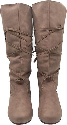 Women‘s Renaissance Boots Medieval Cosplay Halloween Vintage Stage Pirate Viking Tied Boots Shoes in Saudi Arabia