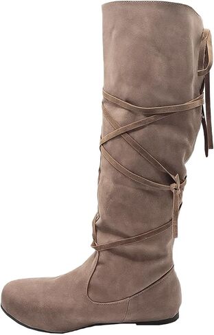 Women‘s Renaissance Boots Medieval Cosplay Halloween Vintage Stage Pirate Viking Tied Boots Shoes in Saudi Arabia