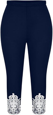 Aniywn White Capri Leggings for Women High Waisted Floral Lace Stitching Leggings Stretch Soft Cropped Capris Pants Plus Size in Kuwait