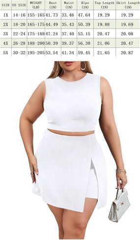 Plus Size Skort Skirt Short Sets Women 2 Piece Outfits Summer Sleeveless Tank Top and Slit Skort Sets in Kuwait