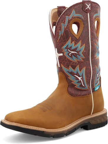 Twisted X Men's 12" Western Work Boot - Safety Alloy Toe Pull-on Boots for MenTan & Burgundy, 10.5 EE in Saudi Arabia