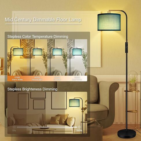 Dimmable Floor Lamp for Living Room,Arc Sofa Lamps with Remote,Stepless Dimmable & Colors Temperature,2700k-6500k,67 In,Flexible Head,Tall Modern Standing Lamp for Bedroom Study Room Office,Blue in Kuwait