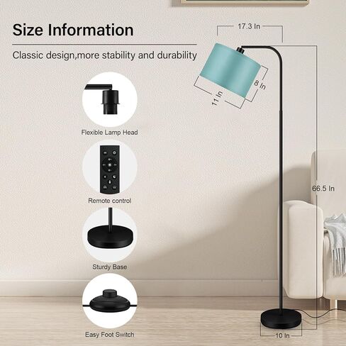 Dimmable Floor Lamp for Living Room,Arc Sofa Lamps with Remote,Stepless Dimmable & Colors Temperature,2700k-6500k,67 In,Flexible Head,Tall Modern Standing Lamp for Bedroom Study Room Office,Blue in Kuwait
