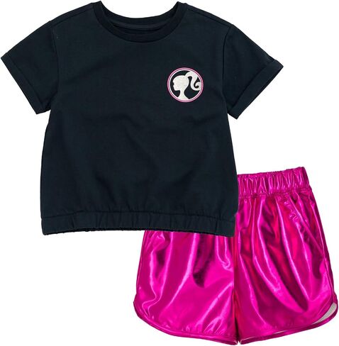 Barbie Girls Crop Top Thirt و Metallic Shorts مجموعة ليد ليدلر لأحجام الأطفال الكبيرة (2T-14-16) in Saudi Arabia