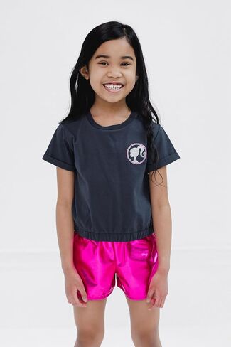 Barbie Girls Crop Top Thirt و Metallic Shorts مجموعة ليد ليدلر لأحجام الأطفال الكبيرة (2T-14-16) in Saudi Arabia