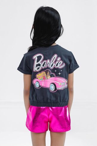 Barbie Girls Crop Top Thirt و Metallic Shorts مجموعة ليد ليدلر لأحجام الأطفال الكبيرة (2T-14-16) in Saudi Arabia