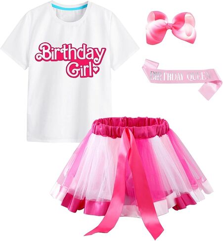 Girls' Birthday Short Set Kids t-shirt Comfortable Summer Party top tee for Girls Clothing Sets 3-8 Years in Saudi Arabia