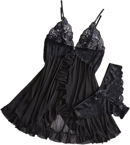 Sexy Lingerie Underwear Sets Cute Lace Babydoll Sleepwear Boudoir Outfits Dress Women Sleepwear in Saudi Arabia