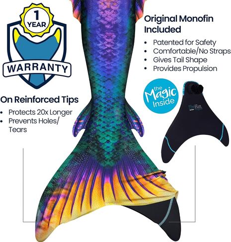 ذيل الزعنفة Atlantis Mermaid للسباحة مع نصائح معززة و monofin - أحجام البالغين والمراهقين in Kuwait