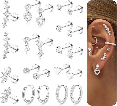 Lolias hypoallergenic الأقراط الخلفية المسطحة للنساء الأقراط الغضروف أكوام-20g الجراحية الفولاذ المقاوم للصدأ in Saudi Arabia